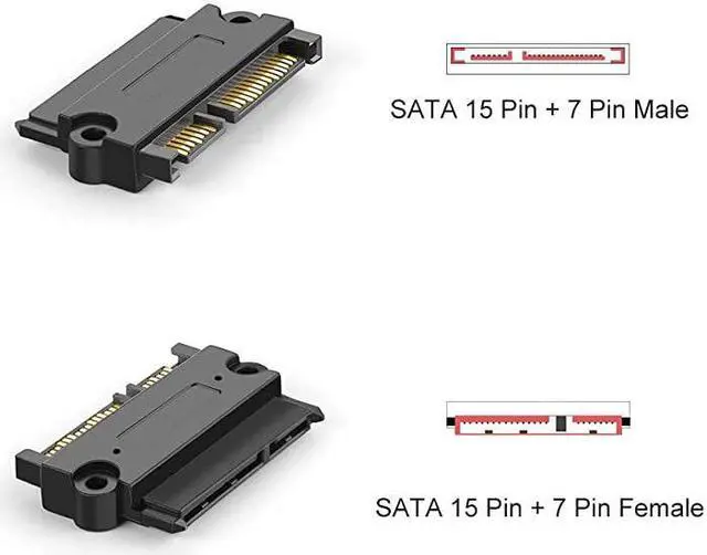 Alt view image 2 of 5 - SATA 22 Pin Male to SATA 22 Pin Female Adapter SATA 22 Pin 7+15 Male to Female Adapter for 25 HDD Black