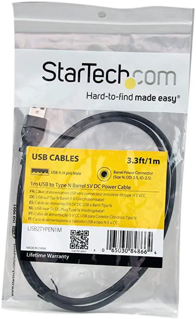 Alt view image 4 of 4 - com 1m USB to Type N Barrel 5V DC Power Cable USB A to 55mm DC 1 Meter USB to 55mm DC Plug USB2TYPEN1M Black