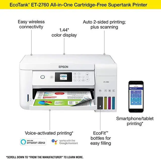 Alt view image 4 of 7 - EcoTank ET-2760 Wireless Color All-in-One Cartridge-Free Supertank Printer with Scanner and Copier