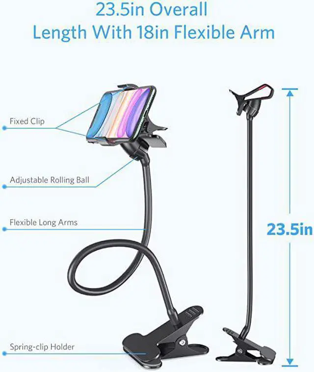 Alt view image 5 of 6 - BTIH600BK Gooseneck Phone Holder Lazy Bracket Holder 360° Swivel for iPhone and Other Smart Phones for Bedroom Office Bathroom Kitchen Black