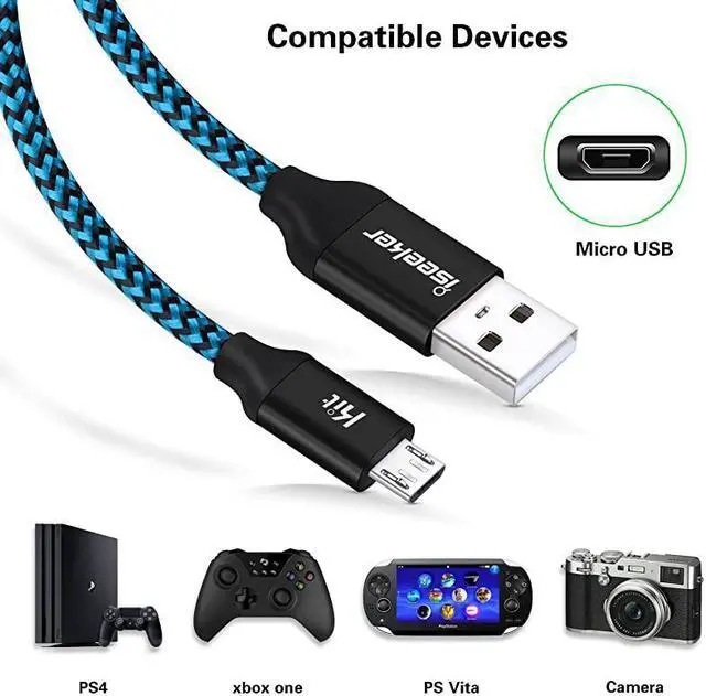 Alt view image 3 of 7 - USB Charger Cable 15 Ft Durable Extra Long USB 20 Charge Cord Compatible for AndroidWindowsSmartphonesSamsungHTCMotorolaNokiaLGTablet and MoreBlue
