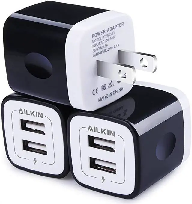 Main image of USB Wall Charger, Charger Adapter,  3-Pack 2.1Amp Dual Port Fast Charging Plug Cube Box Block Brick Base for iPhone 12 SE XS Plus, Samsung Galaxy, LG, HTC, Moto, Kindle Power Delivery Original