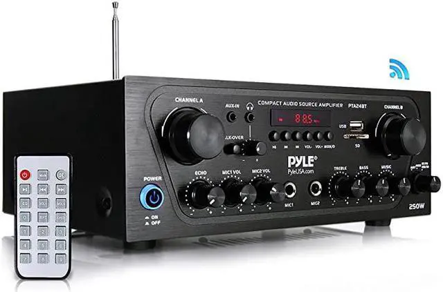 Main image of Upgraded Karaoke Bluetooth Channel Home Audio Sound Power Amplifier wAUXin USB 2 Microphone Input wEcho Talkover for PA Black PTA24BT