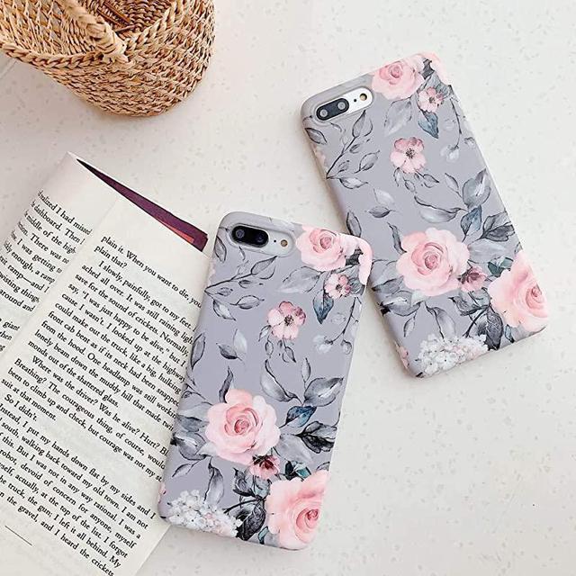 Yelovehaw iPhone Xs Max Case for Girls, Flexible Soft Slim Fit Full Protective Cute Shell Phone Case with Purple Floral and Gray Leaves Pattern for