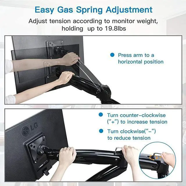 Alt view image 7 of 7 - Mount Stand, Long Single Desk Mount for 22 to 35 Inch Computer Screens Height Adjustable with Clamp, Grommet Mounting Base, Holds 6.6 to 26.4 lbs