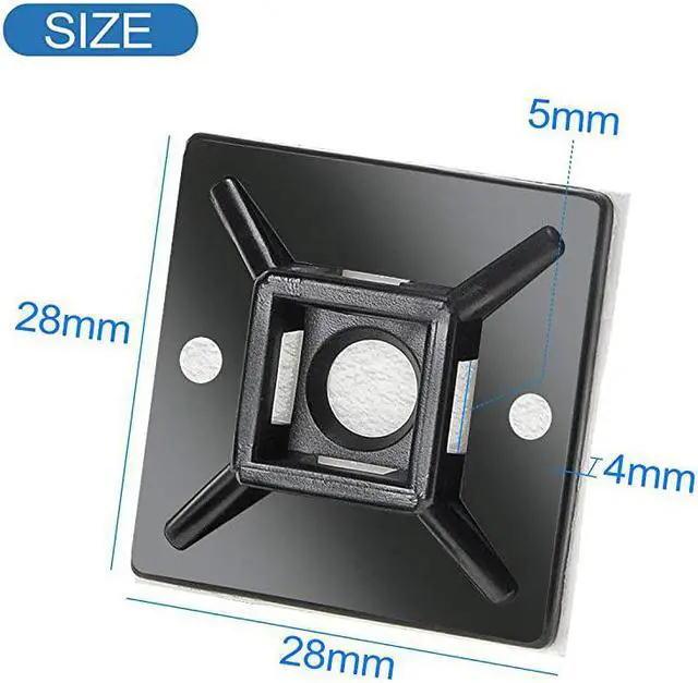 Alt view image 3 of 6 - 100 PCS Cable Zip Tie Mounts Self Adhesive Wire Cable Clips Organizer Holders Black 11 inch 28mm x 28mm HS102