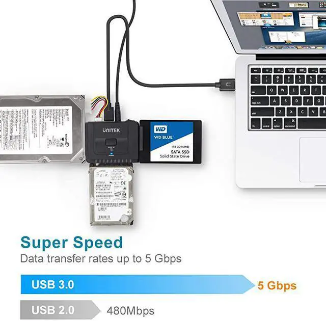 Alt view image 4 of 7 - USB 3.0 to IDE and SATA Converter External Hard Drive Adapter Kit for Universal 2.5/3.5 HDD/SSD Hard Drive Disk, One Touch Backup Function and Restore Software, Included 12V/2A Power Adapter
