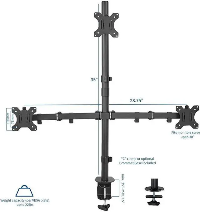 Alt view image 2 of 7 - Triple LCD Monitor Desk Mount Stand Heavy Duty and Fully Adjustable, 3 Screens up to 30 inches STAND-V003T