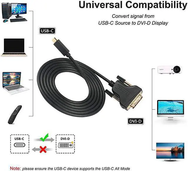 Alt view image 3 of 5 - USB C to DVI Cable  USB TypeC to DVI Cable Thunderbolt 3 Compatible for MacBook Pro 201920182017 Samsung Galaxy S9S8 Surface Book 2 Dell XPS 1315 Pixelbook and More 6 Feet
