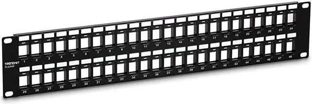 Main image of 48-Port Blank Keystone 2U HD Patch Panel, TC-KP48, 2U 19” Metal Rackmount Housing, HD Keystone Network Patch Panel, Recommended w/TC-K25C6 & TC-K50C6 Cat6 Keystone Jacks (Sold Separately)
