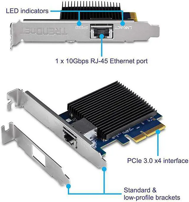 Alt view image 2 of 6 - 10 Gigabit PCIe Network Adapter TEG10GECTX Converts a PCIe Slot into a 10G Ethernet Port Supports 8021Q Vlan Includes Standard amp LowProfile Brackets WindowsServer PCIe 20 PCIe 30