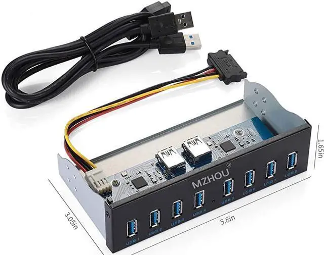 Alt view image 7 of 7 - Front Panel USB 30 Hub 8 Port19 Pin to 8 Port USB 30 Hub for PC USB Flash Drives Transfer Speed up to 5 Gbps Fits Any 525 Computer Case Front Bay