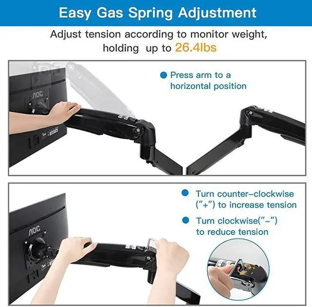 Alt view image 7 of 7 - Dual Monitor Mount Stand Long Double Arm Gas Spring Monitor Desk Mount for 2 Screens 22 to 35 Inch Height Adjustable VESA Bracket with Clamp Grommet Base Each Arm Hold up to 264 lbs