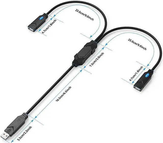 Alt view image 7 of 7 - USB Splitter Cable Hub Male to 2 Female Adapter USB A Cord 2 Port Y Splitter Charger Cord Extension Data Cable