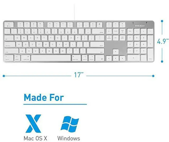 Alt view image 2 of 7 - UltraSlim USB Wired Keyboard with Number Keypad for Apple Mac Pro MacBook ProAir iMac Mac Mini Laptop Computers Windows Desktop PC Laptops Silver SLIMKEYPROA