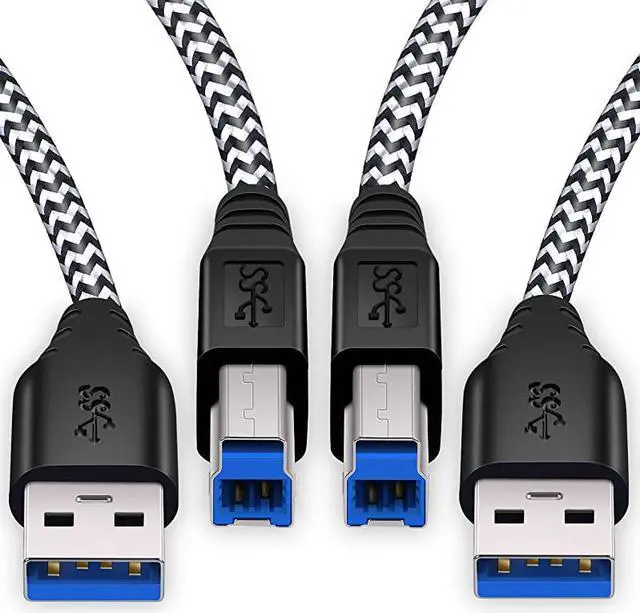 Main image of USB 30 Cable A Male to B Male  2Pack 6ft long USB 3 Cable braided USB 30 A to B Cable Cord White