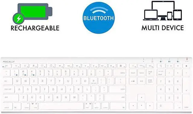 Main image of Wireless Bluetooth Keyboard for Mac or PC Multisync Connect up to 3 Devices Simultaneously Rechargeable Mac Wireless Keyboard with 110 Keys 20 Shortcuts and Numeric Keypad White