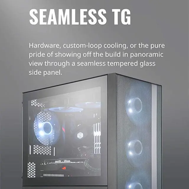 Alt view image 4 of 7 - Master MasterBox NR600 ATX MidTower with Front Mesh Ventilation Minimal Design Tempered Glass Side Panel and Single Headset Jack