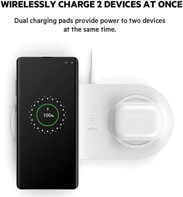 Alt view image 2 of 7 - BoostCharge 10W Fast Dual Wireless Charging Pad, Includes QuickCharge 3.0 Wall Charger and Cable, Case Compatible for iPhones, Airpods, Galaxy and Other Qi Enabled Devices (includes AC adapter)