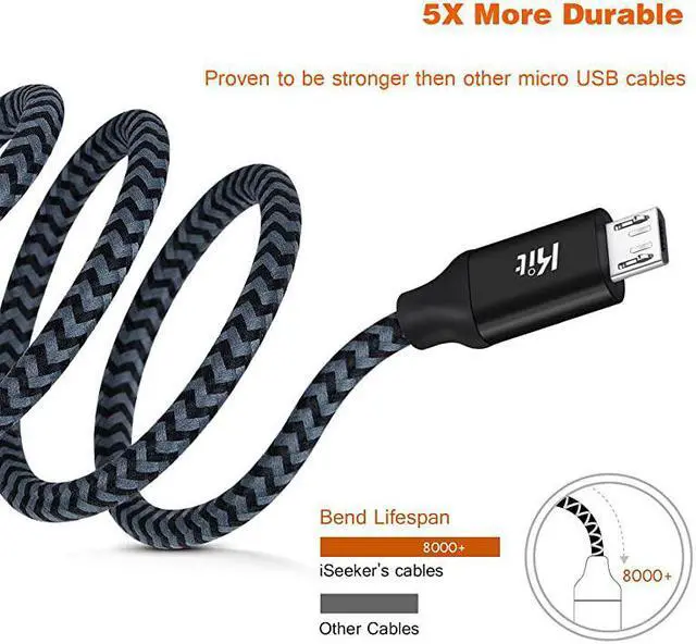 Alt view image 3 of 7 - USB Cable PS4 15FT,iSeeker Black Extra Long Durable Braided Type A Male to -B Male Charging Data Cord Compatible Samsung Galaxy S6 S7 Edge, PS4 Controller, BLU, Moto, Nexus, Smartphone