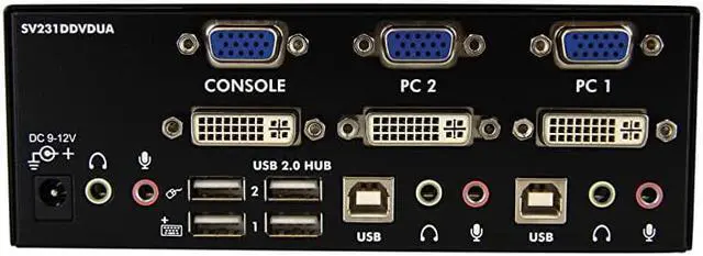 Alt view image 3 of 5 - com 2 Port KVM Switch - DVI and VGA w/ Audio and USB 2.0 Hub – Dual Monitor / Display / Screen KVM Switch - DVI VGA (SV231DDVDUA),Black