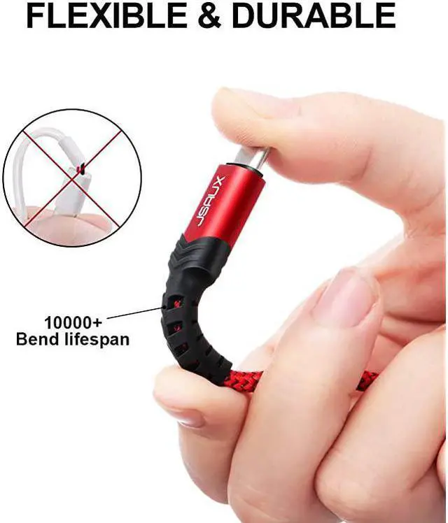 Alt view image 3 of 7 - USB-C Cable 3A Fast Charging,  3-Pack (10ft+6.6ft+3.3ft) USB A to Type C Charge Nylon Braided Cord Compatible with Samsung Galaxy S20 S10 S9 S8 Plus Note 10 9 8,PS5 Controller,USB C Charger(Red)