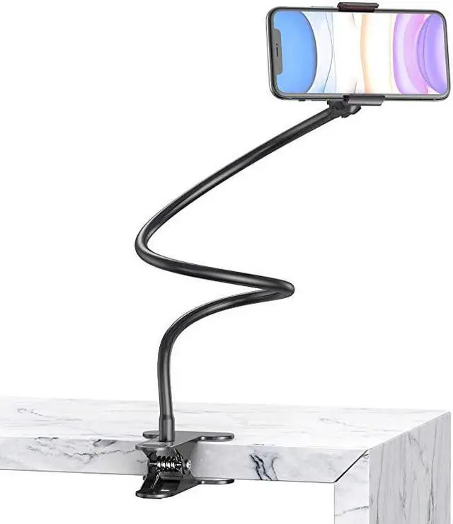 Main image of BTIH600BK Gooseneck Phone Holder Lazy Bracket Holder 360° Swivel for iPhone and Other Smart Phones for Bedroom Office Bathroom Kitchen Black
