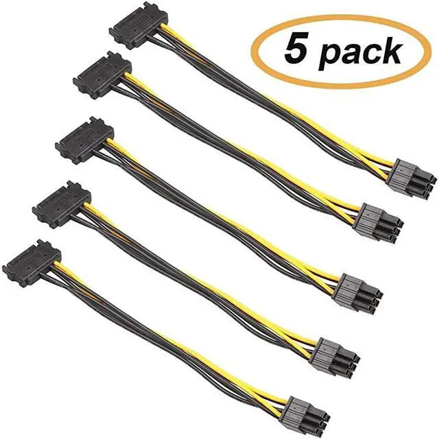 Alt view image 5 of 5 - 5 Pack 6 Pin PCIe to SATA Power Cable 8 Inches 20cm SATA15Pin Male to 6Pin HSG