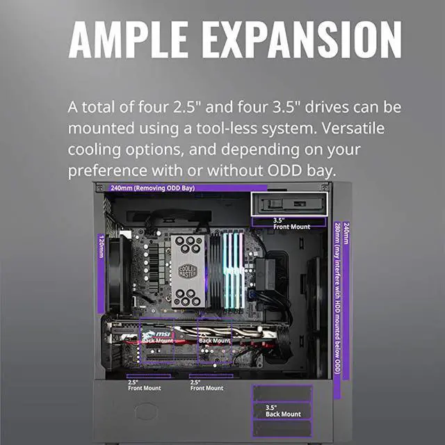 Alt view image 5 of 7 - Master MasterBox NR600 ATX MidTower with Front Mesh Ventilation Minimal Design Tempered Glass Side Panel and Single Headset Jack