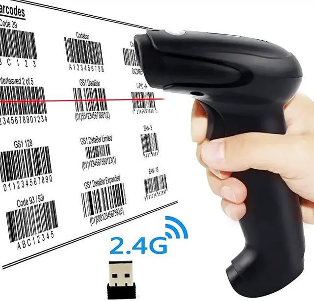 Alt view image 7 of 7 - USB Wireless Barcode Scanner Handheld Laser Barcode Reader 24GHz Wireless USB20 Wired with Receiver Storage of up to 10000 Code