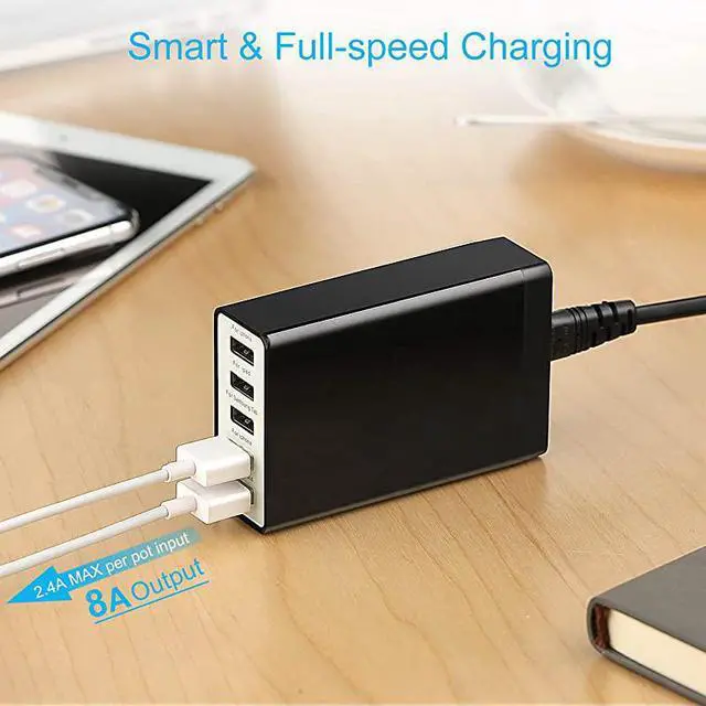 Alt view image 5 of 7 - amp Hulin USB Charger Multi Port Hub 40W 8A Desktop USB Charging Station for Multiple Devices Portable 5 Port USB Wall Charger Compatible with Cell Phone Android Phone Product Tablet and More
