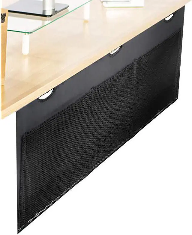 Main image of Black 60 inch Under Desk Privacy and Cable Management Organizer Sleeve Wire Hider Kit Panel System DESKSKIRT60
