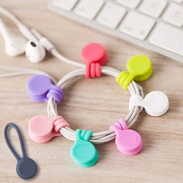 Alt view image 4 of 6 - Twist Ties with Strong Magnet for Bundling and Organizing Cables,Headphone Cables,USB Charging Cords,Hanging & Holding Keychain,Silicone Cord Winder Magnetic Cable Clips (8 Colors - 24 Pack)