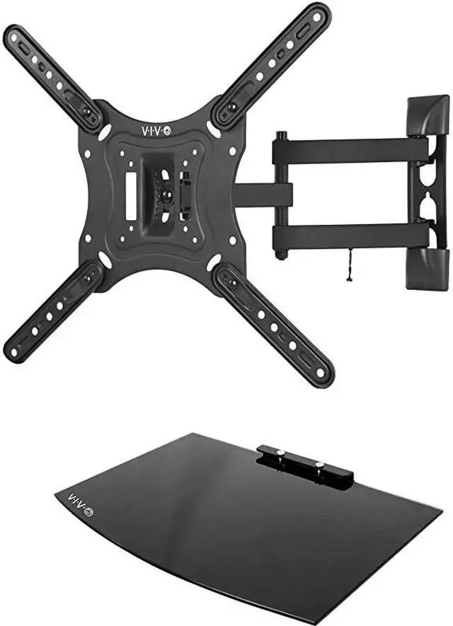 Main image of 23 to 55 inch Screen TV Wall Mount with Adjustable Tilt and Entertainment Shelf Floating AV DVD Shelving Black MountVWSF1