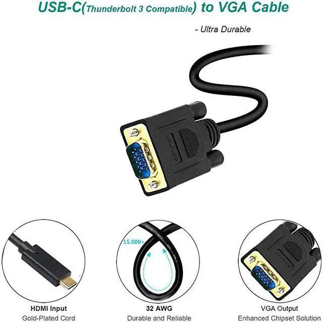 Alt view image 5 of 6 - USB C to VGA Cable  USB TypeC to VGA Cable Thunderbolt 3 Compatible for MacBook Pro 201920182017 Samsung Galaxy S9S8 Surface Book 2 Dell XPS 1315 Pixelbook and More 3 Feet