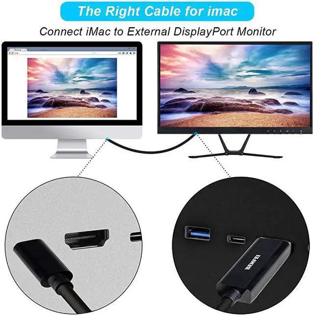 Alt view image 3 of 6 - USB C to DisplayPort 6 Feet Cable  USB TypeC to DP Adapter Thunderbolt 3 Compatible for MacBook Pro 20182017 MacBook AiriPad Pro 2018 Samsung Galaxy S10S9 Surface Book 2 and More