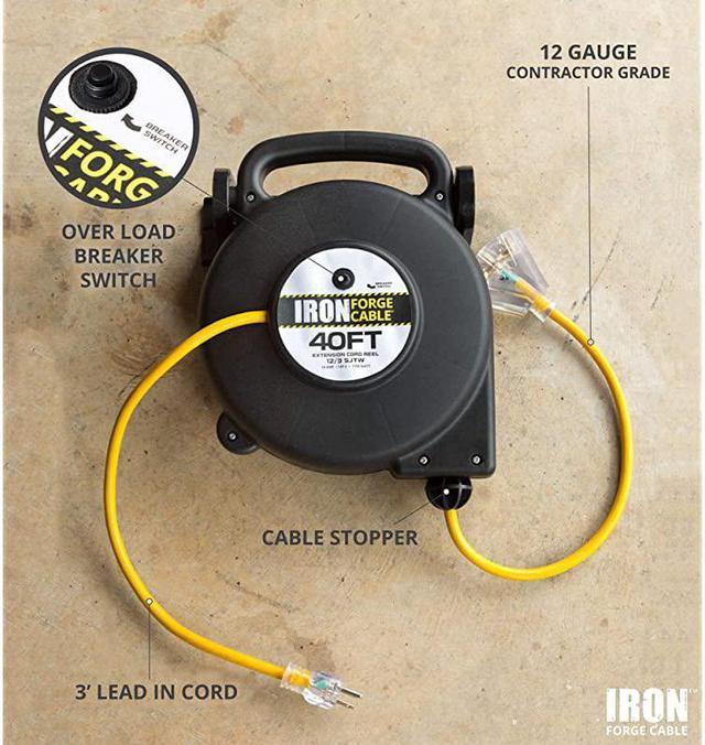 Ft Retractable Extension Cord Reel 2 In 1 Mountable amp Portable Power Cord  Reel with 3 Electrical Outlets 123 SJTW Heavy Duty Yellow Cable Perfect for  Hanging from Your Garage Ceiling 