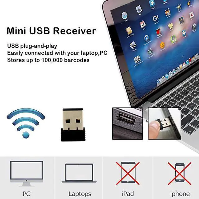 Alt view image 3 of 7 - USB Wireless Barcode Scanner Handheld Laser Barcode Reader 24GHz Wireless USB20 Wired with Receiver Storage of up to 10000 Code