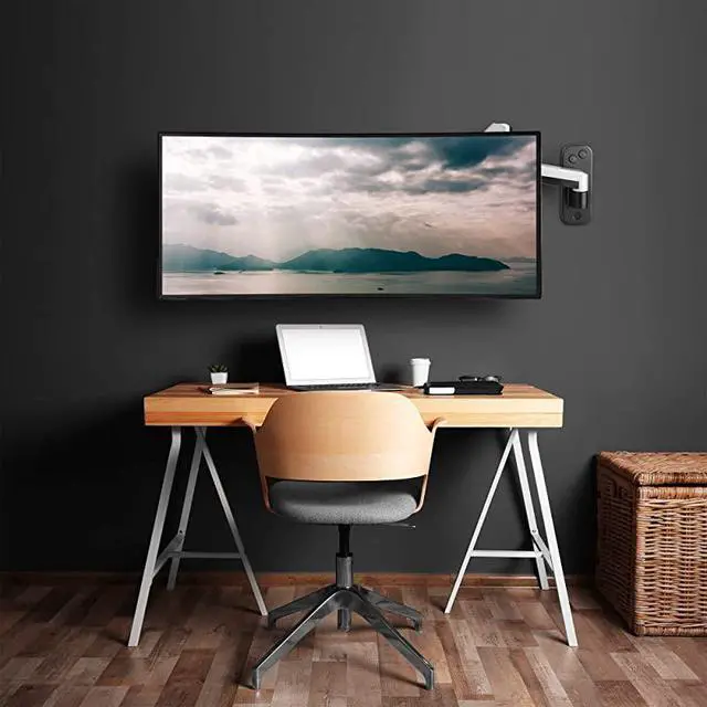 Alt view image 2 of 7 - Single 13quot32quot Monitor Wall Mount fits One FlatCurved Computer Monitor Full Motion Height Swivel Tilt Rotation Adjustable Monitor Arm VESACable Management