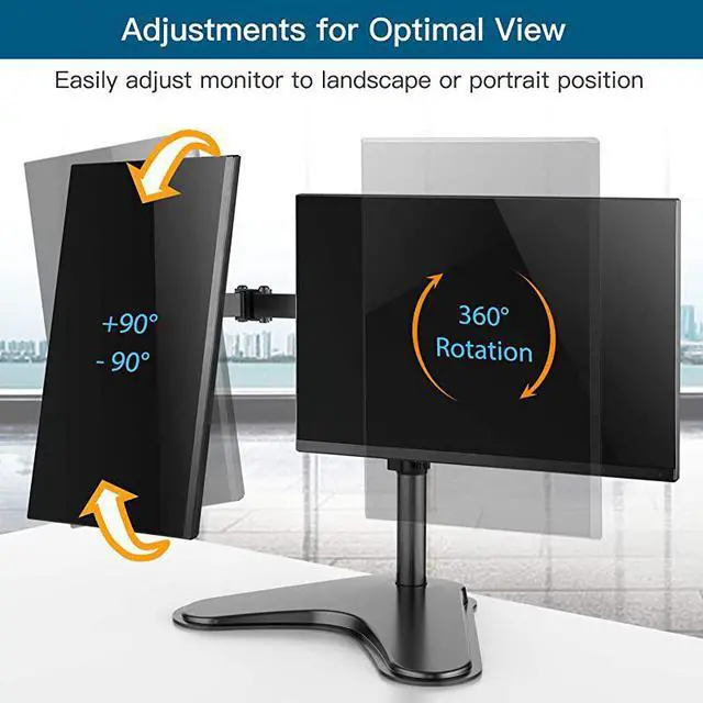 Alt view image 4 of 6 - Dual Monitor Stand, Free Standing Height Adjustable Two Arm Monitor Mount for Two 13 to 32 inch Flat Curved LCD Screens with Swivel and Tilt, 17.6lbs per Arm by