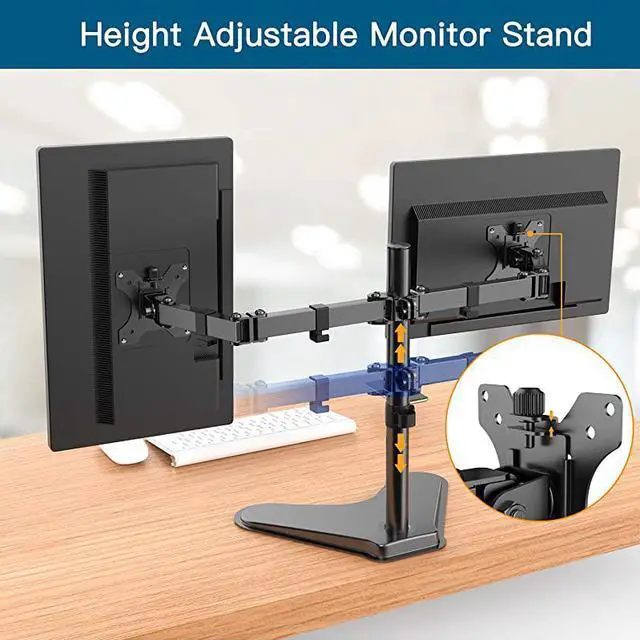 Alt view image 5 of 6 - Dual Monitor Stand, Free Standing Height Adjustable Two Arm Monitor Mount for Two 13 to 32 inch Flat Curved LCD Screens with Swivel and Tilt, 17.6lbs per Arm by