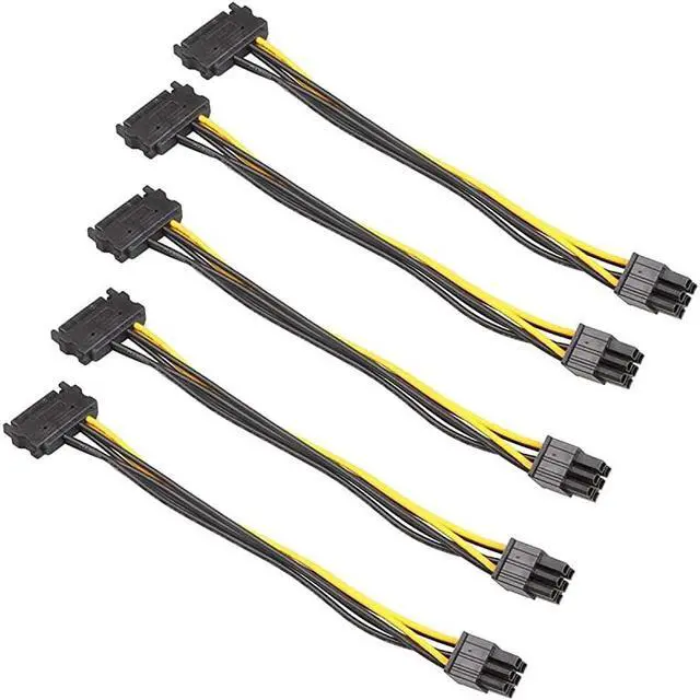 Main image of 5 Pack 6 Pin PCIe to SATA Power Cable 8 Inches 20cm SATA15Pin Male to 6Pin HSG