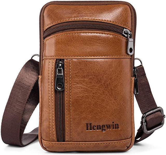  Men Purse Crossbody Bag Leather Holster Case with Belt Clip  Cell Phone Pouch for iPhone Xs Max Holster Belt Loop Pouch Case Leather Shoulder  Bag for iPhone, Samsung,Google and Other Phones (