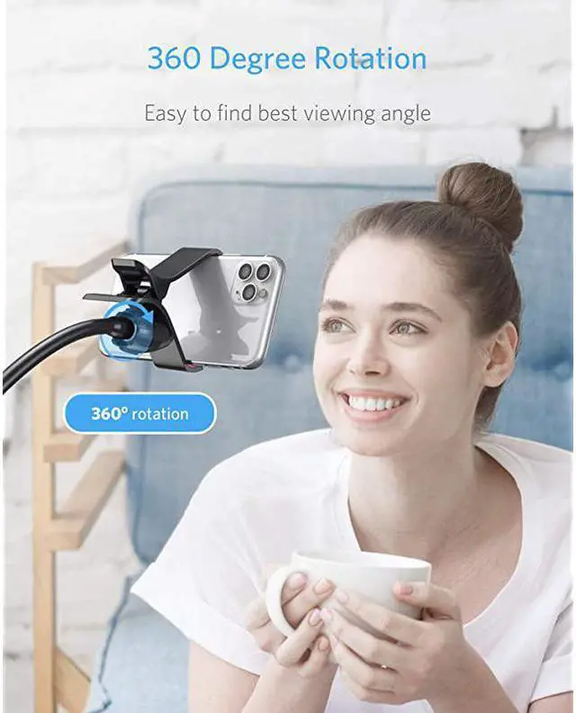 Alt view image 2 of 6 - BTIH600BK Gooseneck Phone Holder Lazy Bracket Holder 360° Swivel for iPhone and Other Smart Phones for Bedroom Office Bathroom Kitchen Black