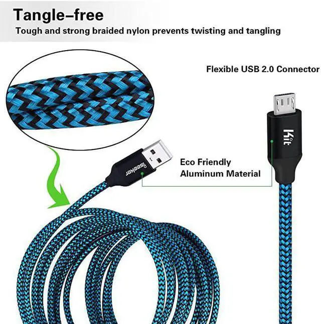 Alt view image 4 of 7 - USB Charger Cable 15 Ft Durable Extra Long USB 20 Charge Cord Compatible for AndroidWindowsSmartphonesSamsungHTCMotorolaNokiaLGTablet and MoreBlue