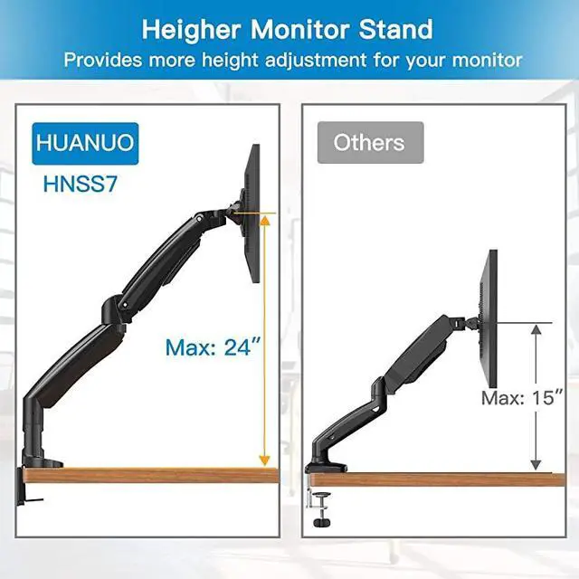Alt view image 3 of 7 - Mount Stand, Long Single Desk Mount for 22 to 35 Inch Computer Screens Height Adjustable with Clamp, Grommet Mounting Base, Holds 6.6 to 26.4 lbs