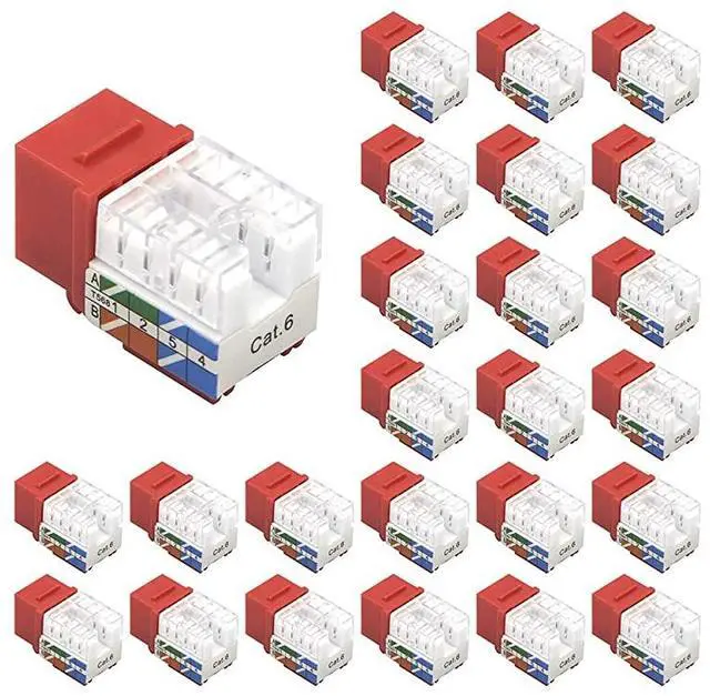 Main image of 25Pack 90 Degree Cat6 RJ45 Keystone Jack Punch Down Keystone Jack AdapterRed UL Listed