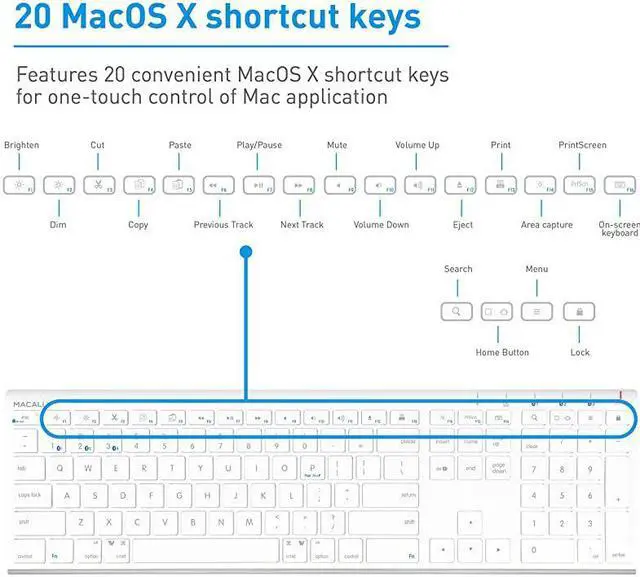 Alt view image 6 of 7 - Wireless Bluetooth Keyboard for Mac or PC Multisync Connect up to 3 Devices Simultaneously Rechargeable Mac Wireless Keyboard with 110 Keys 20 Shortcuts and Numeric Keypad White