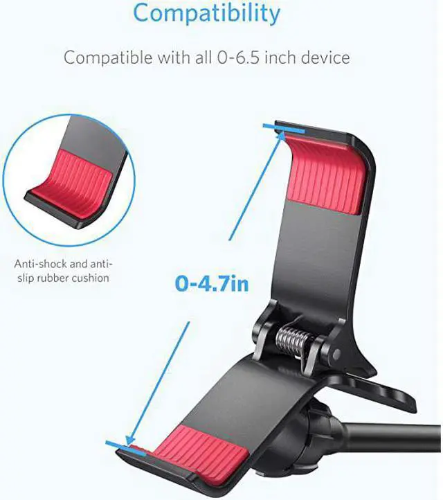 Alt view image 3 of 6 - BTIH600BK Gooseneck Phone Holder Lazy Bracket Holder 360° Swivel for iPhone and Other Smart Phones for Bedroom Office Bathroom Kitchen Black