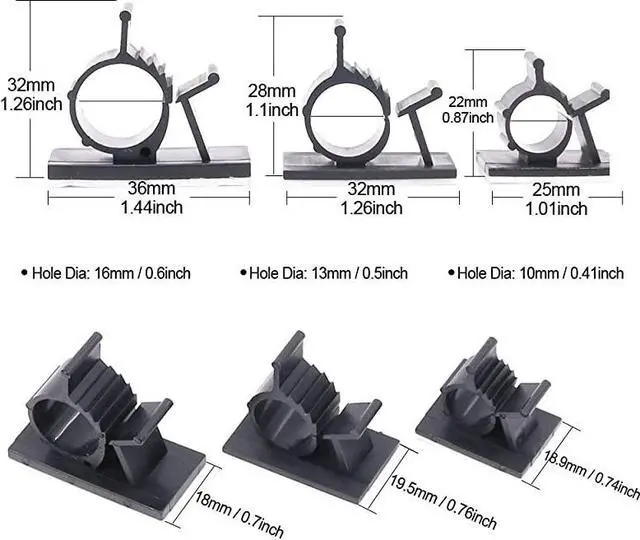 Alt view image 2 of 7 - 100Pcs 3 Sizes Adjustable Multipurpose SelfAdhesive Cable Clips Wire Clamps Cord Holders Cable Organizers for Cord Management